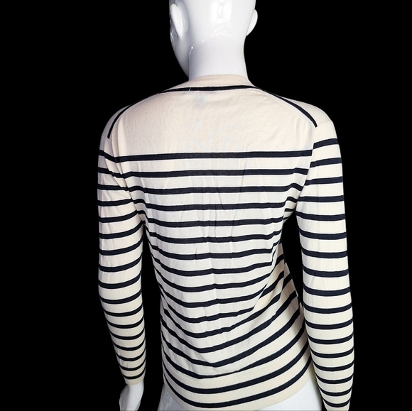 J. Crew Womens Striped VNeck Sweater Summerweight Cotton XSmall Cream/Blue Color - Picture 5 of 12